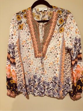 Hale Bob Multi-Print Floral Patchwork Tunic with Olive Trim